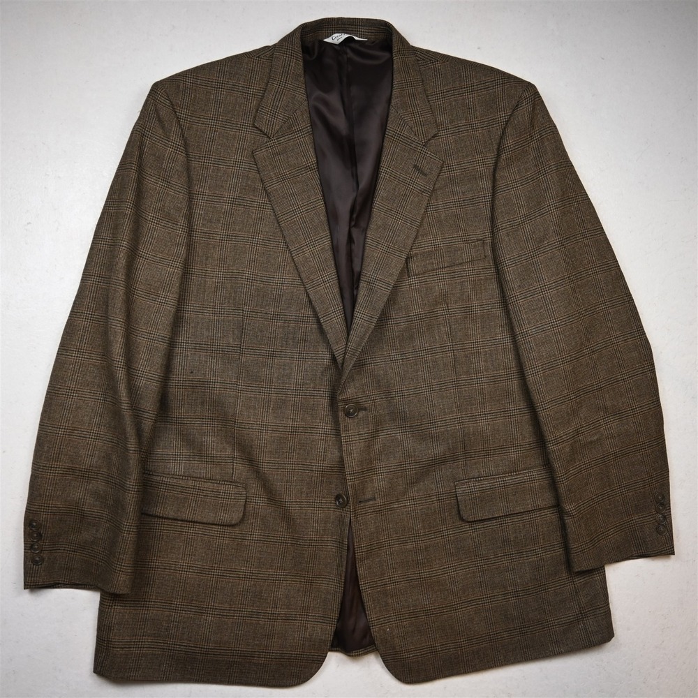Gerald Austin 48L Brown Glenn Check 100% Wool Mens Blazer Suit Jacket Sport Coat